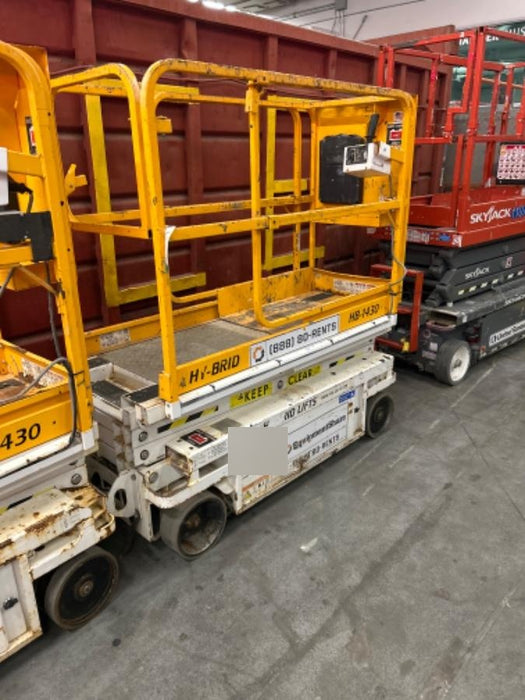 Custom Equipment HB-1430 <ul>
 <li>Hy-Brid Scissor Lift</li>
  <li>Platform capacity up to 670 lbs.</li>
  <li>Working height up to 20 ft</li>
  <li>Weighs under 1,700 lbs.</li>
  <li>Non-marking wheels </li>
</ul>