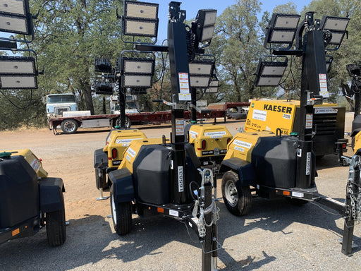 2021 Allmand NLV3GR (4) LED Light Fixture 350W, 23' Vertical Mast, 3kW Prime, Towable, Deep Sea L401, Leveling Jacks, Yanmar T4F 5.8hp