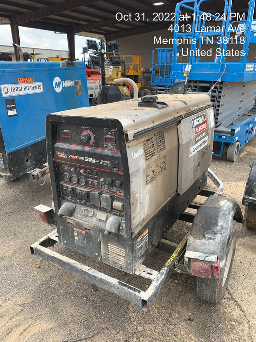 2019 Lincoln Electric Vantage 322 Welder Ready-Pak 3, Two wheel trailer, Fender and Light kit, Cable Rack