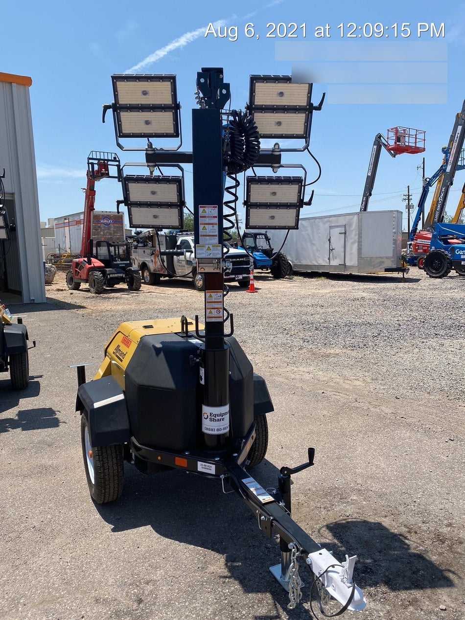 2021 Allmand NLV3GR (4) LED Light Fixture 350W, 23' Vertical Mast, 3kW Prime, Towable, Deep Sea L401, Leveling Jacks, Yanmar T4F 5.8hp