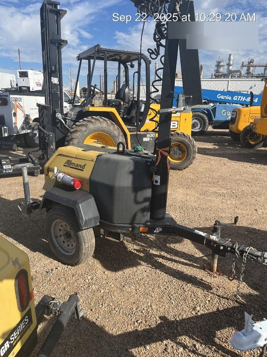 2022 Allmand NLV3GR (4) LED Light Fixture 350W, 23' Vertical Mast, 3kW Prime, Towable, Deep Sea L401, Leveling Jacks, Yanmar T4F 5.8hp