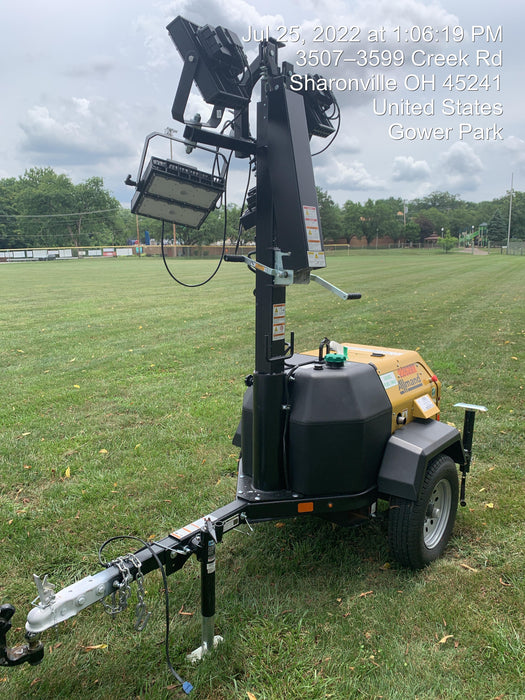 2022 Allmand NLV3GR (4) LED Light Fixture 350W, 23' Vertical Mast, 3kW Prime, Towable, Deep Sea L401, Leveling Jacks, Yanmar T4F 5.8hp