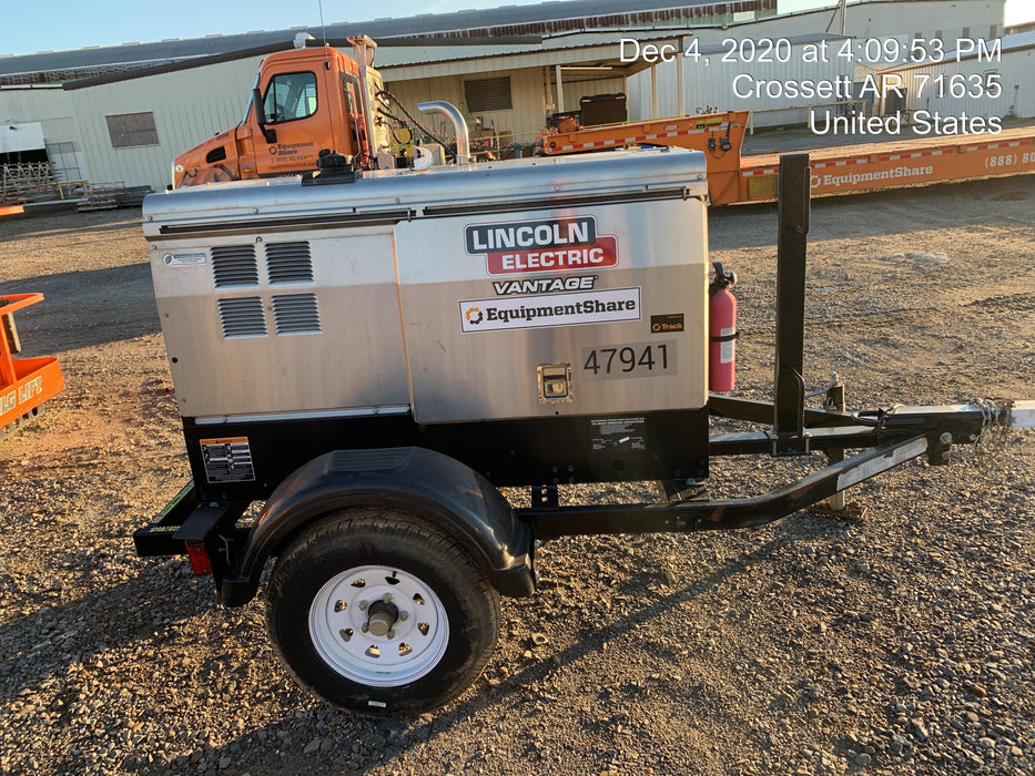2019 Lincoln Electric Vantage 322 Ready-Pak 3, Two Wheel Trailer, Fender and Light Kit, Cable Rack