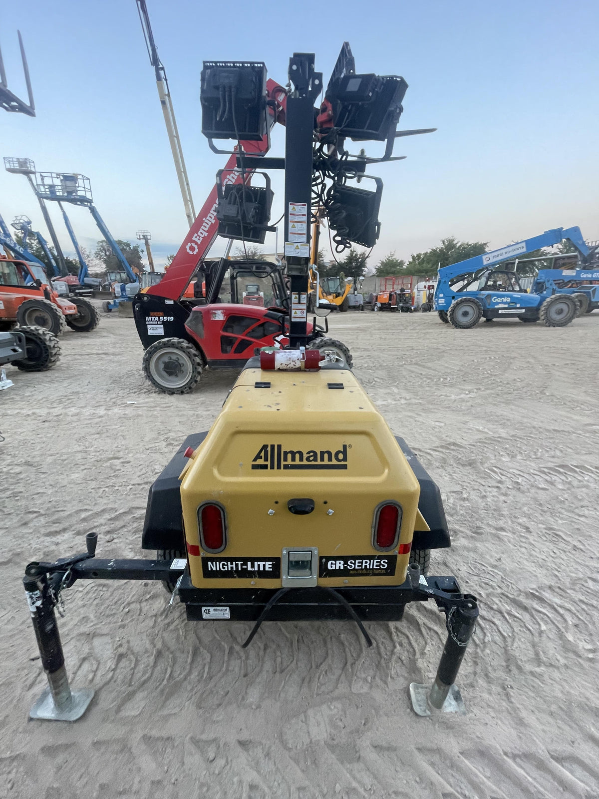 2022 Allmand NLV3GR (4) LED Light Fixture 350W, 23' Vertical Mast, 3kW Prime, Towable, Deep Sea L401, Leveling Jacks, Yanmar T4F 5.8hp