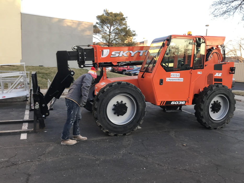 2019 Skytrak 6036 Cab/Heat/Air, Solid Tires, LED Work Lights, Beacon w/50" Carriage, 48" Pallet Forks