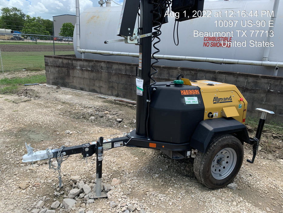 2022 Allmand NLV3GR (4) LED Light Fixture 350W, 23' Vertical Mast, 3kW Prime, Towable, Deep Sea L401, Leveling Jacks, Yanmar T4F 5.8hp