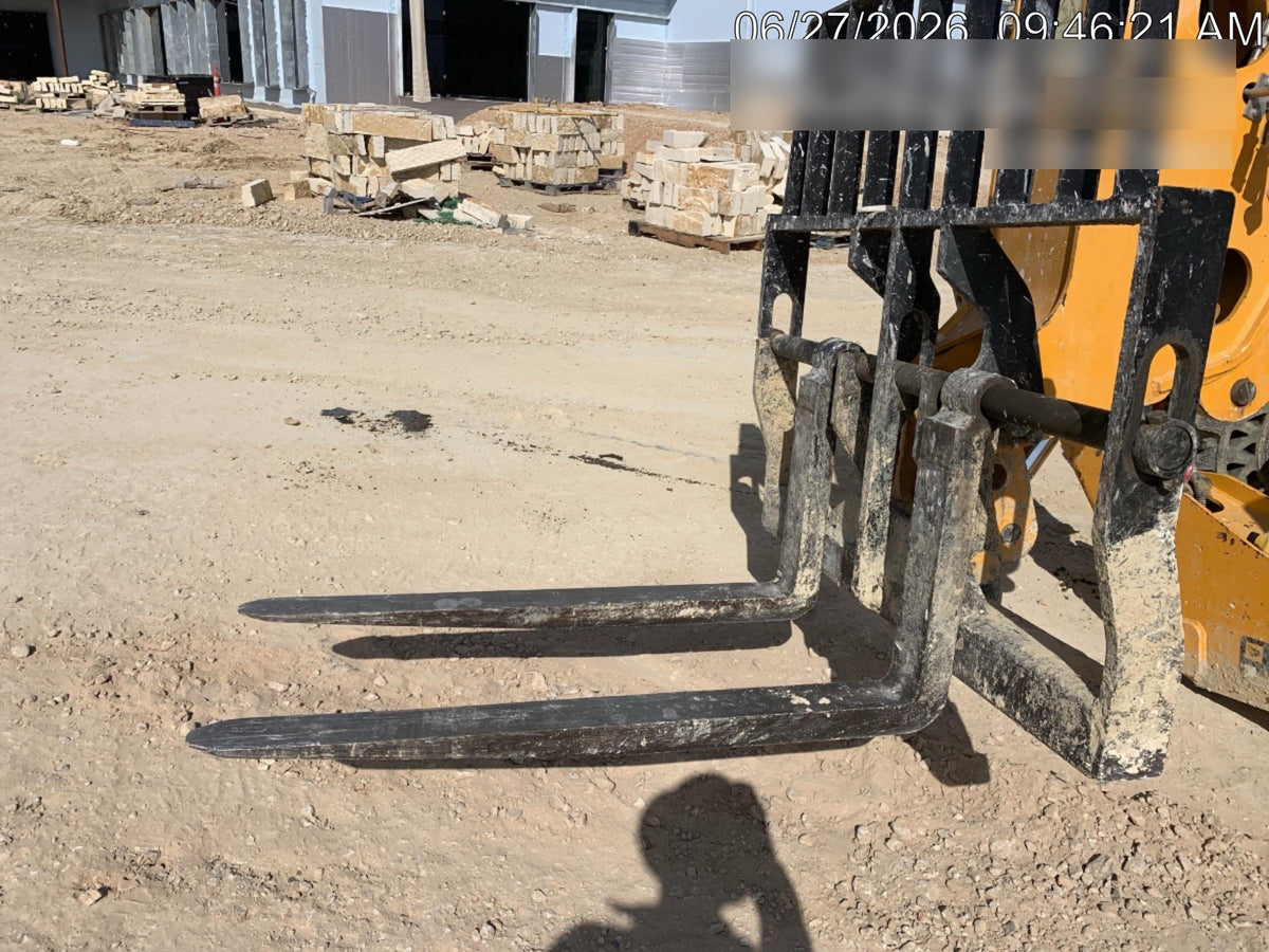 2019 JCB 510-56 74 HP w/Open ROPS, Beacon, Aux Hydraulics, Worklights, Solid Tires w/60" Carriage/Forks