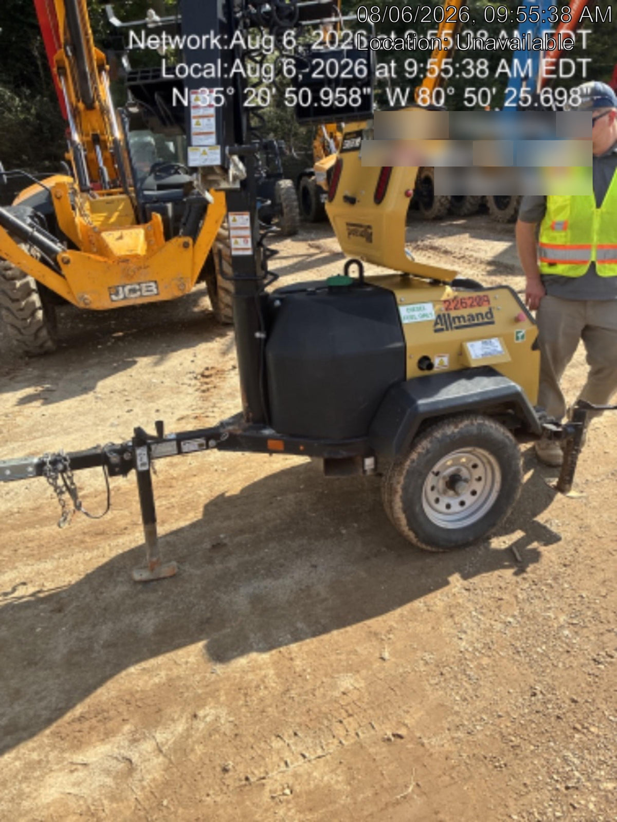 2022 Allmand NLV3GR (4) LED Light Fixture 350W, 23' Vertical Mast, 3kW Prime, Towable, Deep Sea L401, Leveling Jacks, Yanmar T4F 5.8hp
