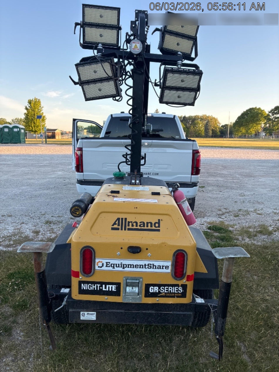 2022 Allmand NLV3GR (4) LED Light Fixture 350W, 23' Vertical Mast, 3kW Prime, Towable, Deep Sea L401, Leveling Jacks, Yanmar T4F 5.8hp