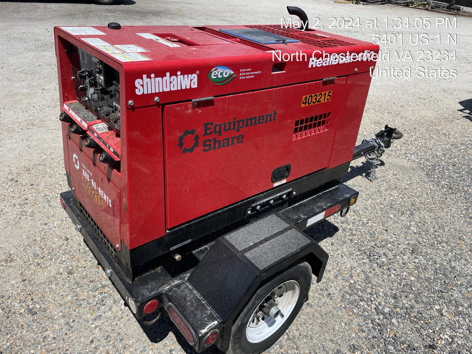 2024 Shindaiwa DGW400MDL Kubota D902 Engine, 23 HP, Dual Op Welder, Wire, Arc, Droop Stick, Tig, and CC Stick Functionality, Simulphase, 3 Phase and 1 Phase Gen Output, Single Axle NB Trlr, Slr Trckl Chrg 12V 12W, Fire Ext