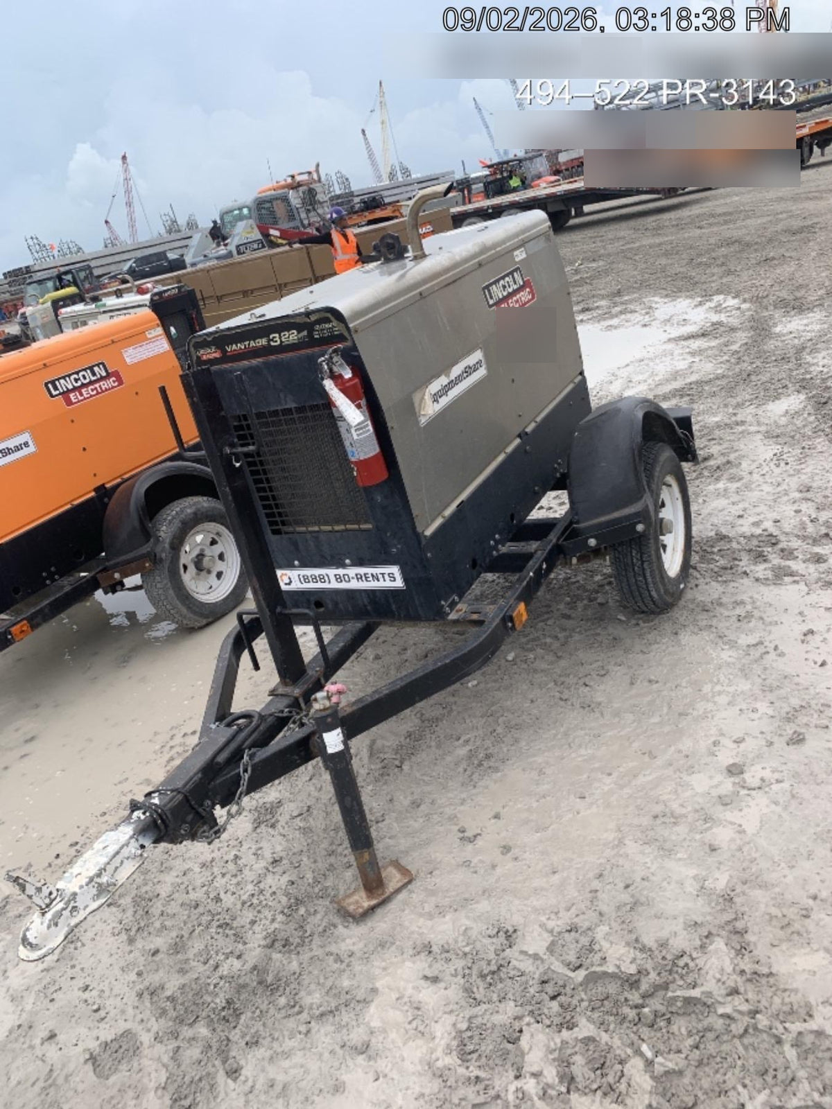 2019 Lincoln Electric Vantage 322 Welder Ready-Pak 3, Two wheel trailer, Fender and Light kit, Cable Rack