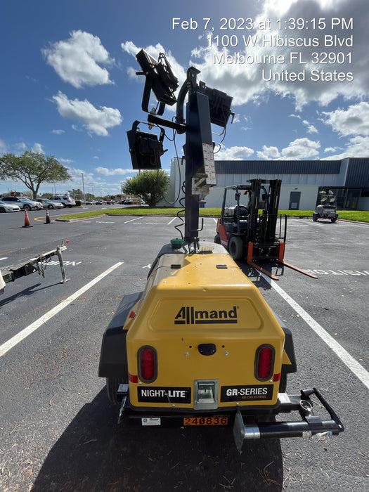 2022 Allmand NLV3GR (4) LED Light Fixture 350W, 23' Vertical Mast, 3kW Prime, Towable, Deep Sea L401, Leveling Jacks, Yanmar T4F 5.8hp