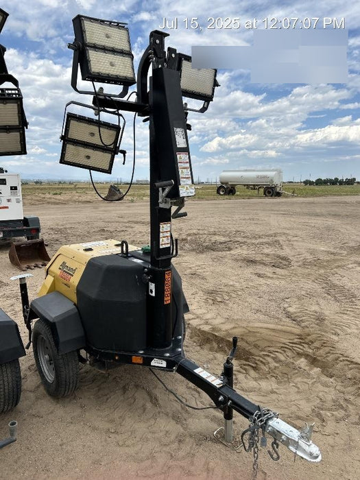 Allmand NLV3GR (4) LED Light Fixture 350W, 23' Vertical Mast, 3kW Prime, Towable, Deep Sea L401, Leveling Jacks, Yanmar T4F 5.8hp