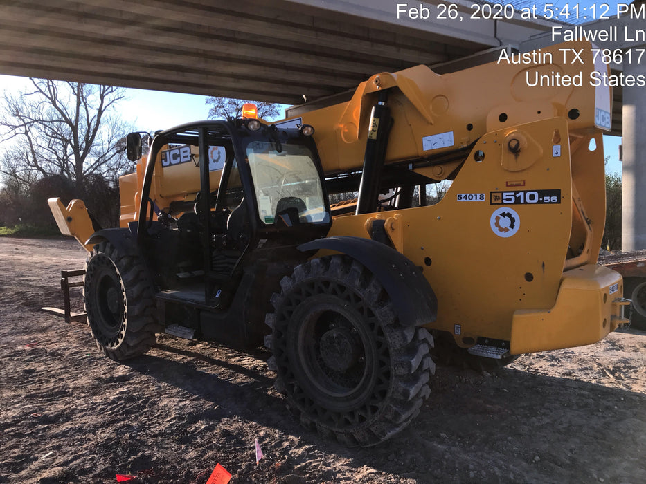2019 JCB 510-56 Canopy, 74 HP, Solid Tires, STD Worklight, Beacon, Aux Hydraulics, Lifting Eye, Back up Alarm w/66" Carriage/60" Forks