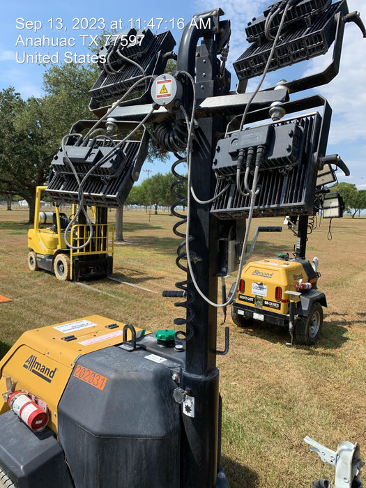 2022 Allmand NLV3GR (4) LED Light Fixture 350W, 23' Vertical Mast, 3kW Prime, Towable, Deep Sea L401, Leveling Jacks, Yanmar T4F 5.8hp