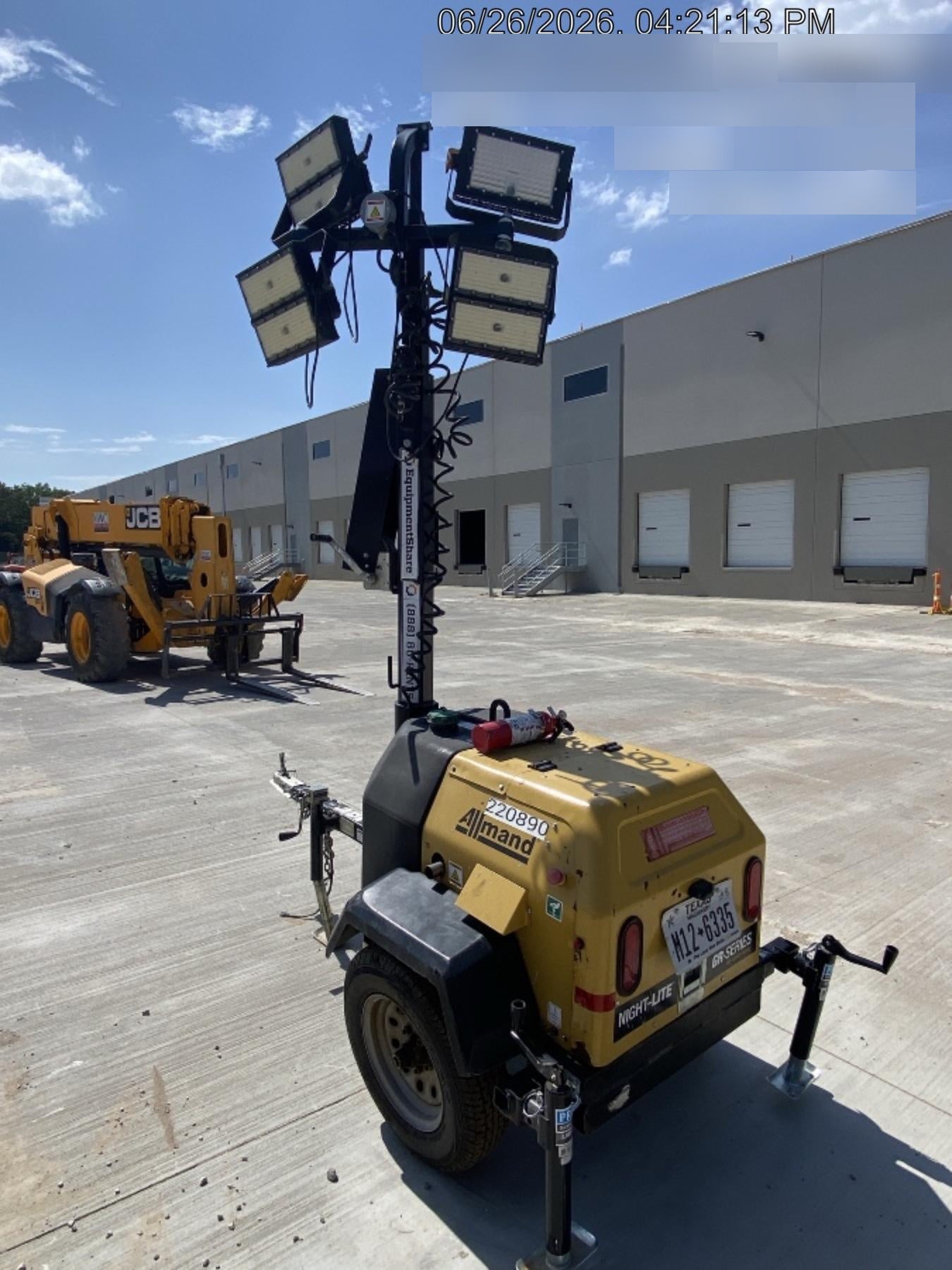 2022 Allmand NLV3GR (4) LED Light Fixture 350W, 23' Vertical Mast, 3kW Prime, Towable, Deep Sea L401, Leveling Jacks, Yanmar T4F 5.8hp