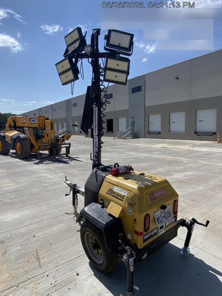 2022 Allmand NLV3GR (4) LED Light Fixture 350W, 23' Vertical Mast, 3kW Prime, Towable, Deep Sea L401, Leveling Jacks, Yanmar T4F 5.8hp