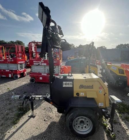 2022 Allmand NLV3GR (4) LED Light Fixture 350W, 23' Vertical Mast, 3kW Prime, Towable, Deep Sea L401, Leveling Jacks, Yanmar T4F 5.8hp