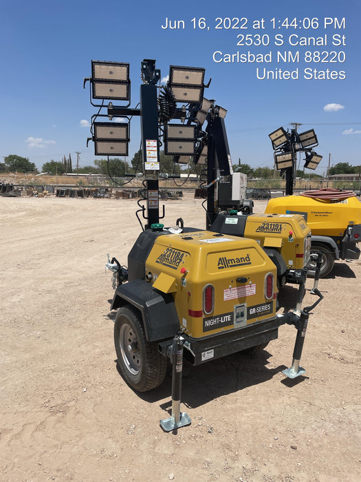 2022 Allmand NLV3GR (4) LED Light Fixture 350W, 23' Vertical Mast, 3kW Prime, Towable, Deep Sea L401, Leveling Jacks, Yanmar T4F 5.8hp