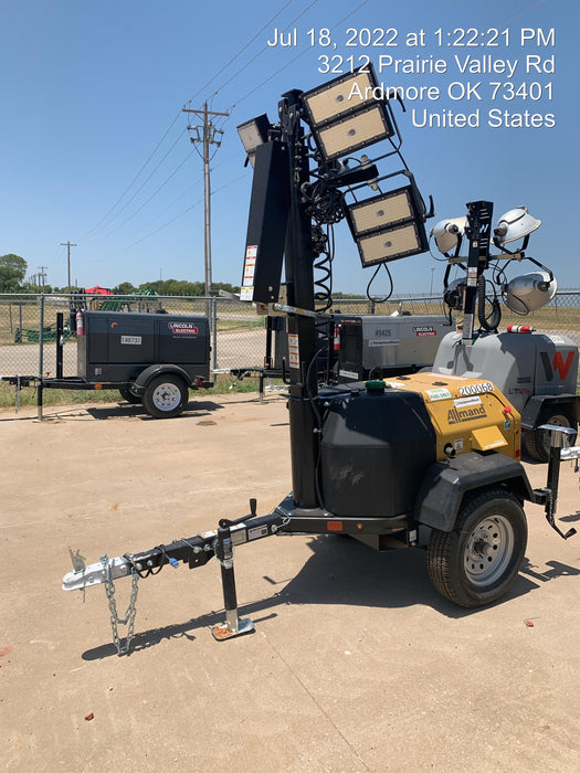 2022 Allmand NLV3GR (4) LED Light Fixture 350W, 23' Vertical Mast, 3kW Prime, Towable, Deep Sea L401, Leveling Jacks, Yanmar T4F 5.8hp