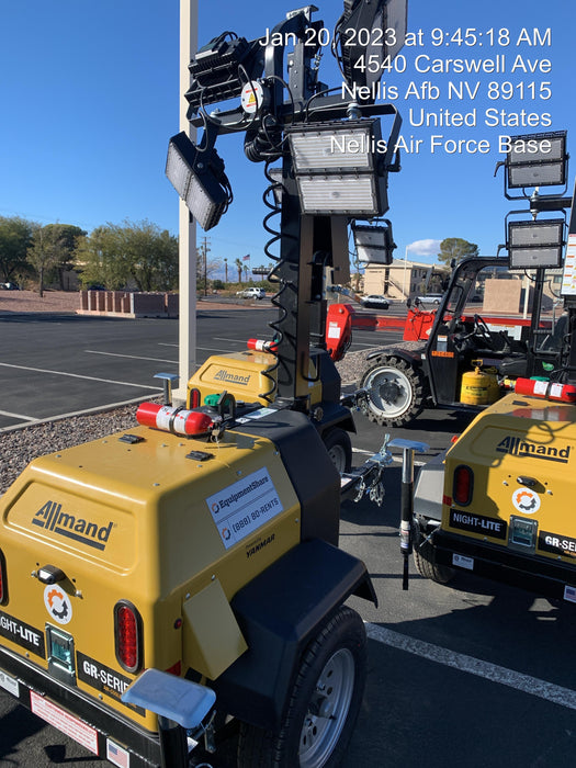 2022 Allmand NLV3GR (4) LED Light Fixture 350W, 23' Vertical Mast, 3kW Prime, Towable, ES Decals, T3