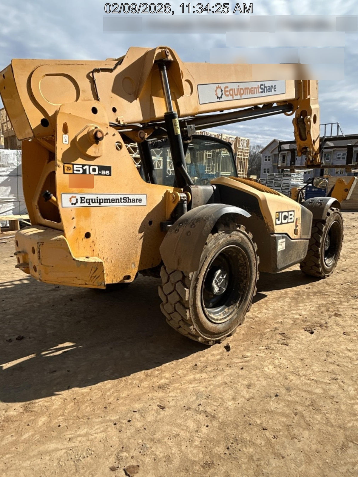2019 JCB 510-56 Open ROPS, 74 HP, Solid Tires, Worklights, Beacon, Aux Hydraulics, Lifting Eye w/72" Carriage/60" Forks