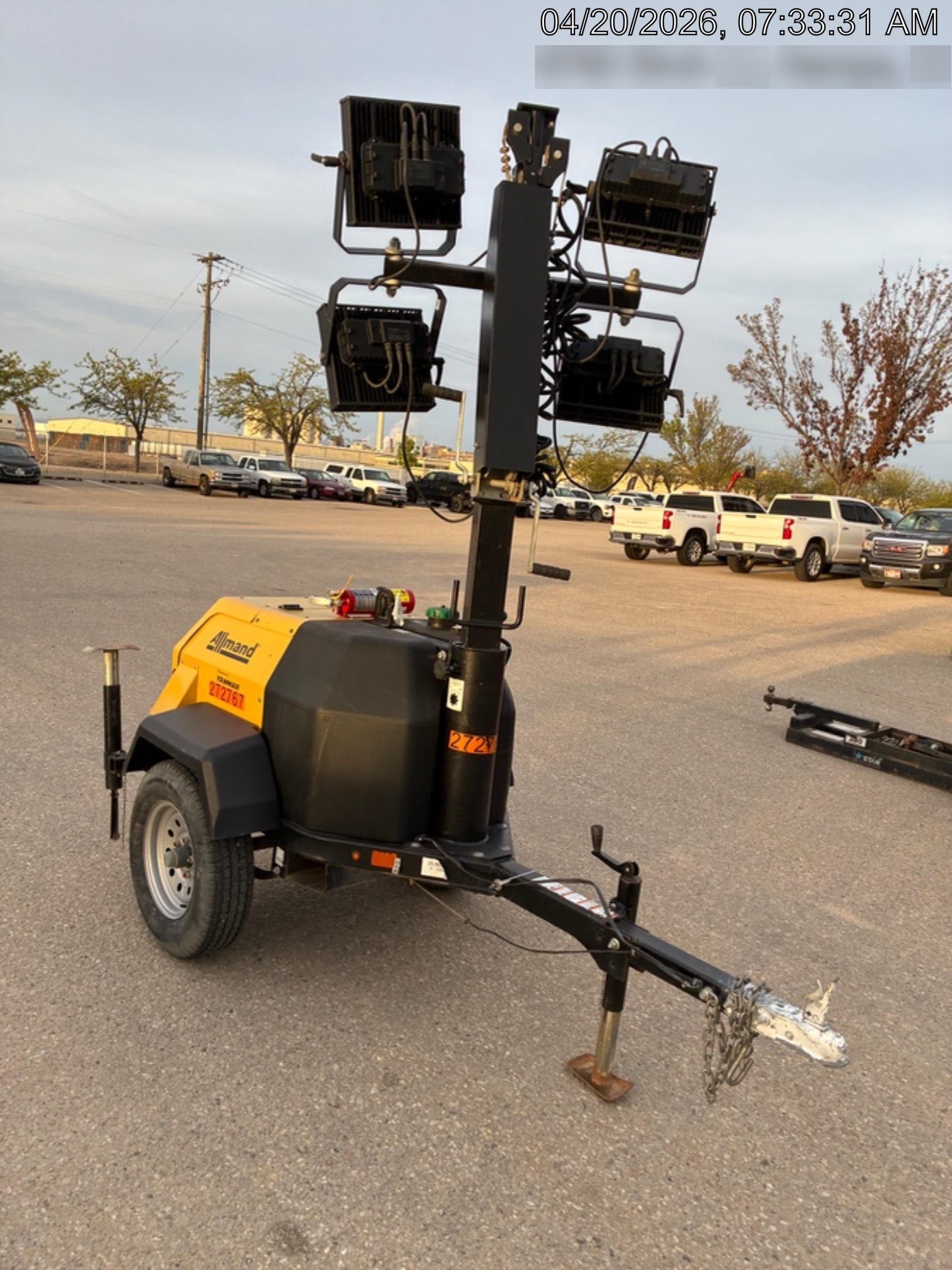 2022 Allmand NLV3GR (4) LED Light Fixture 350W, 23' Vertical Mast, 3kW Prime, Towable, ES Decals, T3