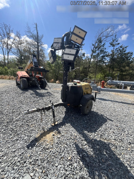 2022 Allmand NLV3GR (4) LED Light Fixture 350W, 23' Vertical Mast, 3kW Prime, Towable, Deep Sea L401, Leveling Jacks, Yanmar T4F 5.8hp