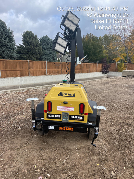 2022 Allmand NLV3GR (4) LED Light Fixture 350W, 23' Vertical Mast, 3kW Prime, Towable, ES Decals, T3
