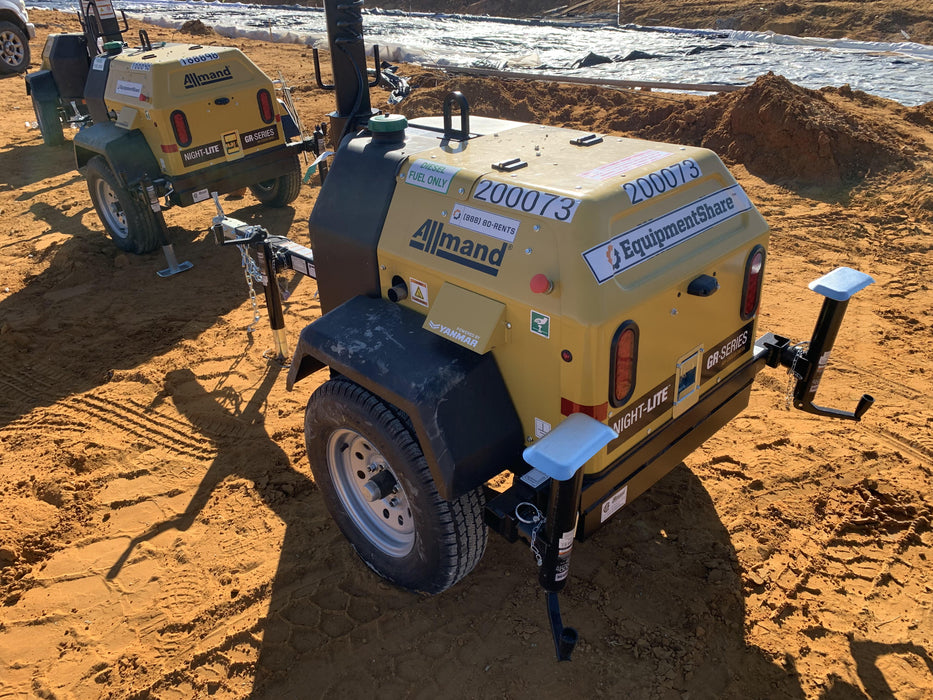 2022 Allmand NLV3GR (4) LED Light Fixture 350W, 23' Vertical Mast, 3kW Prime, Towable, Deep Sea L401, Leveling Jacks, Yanmar T4F 5.8hp