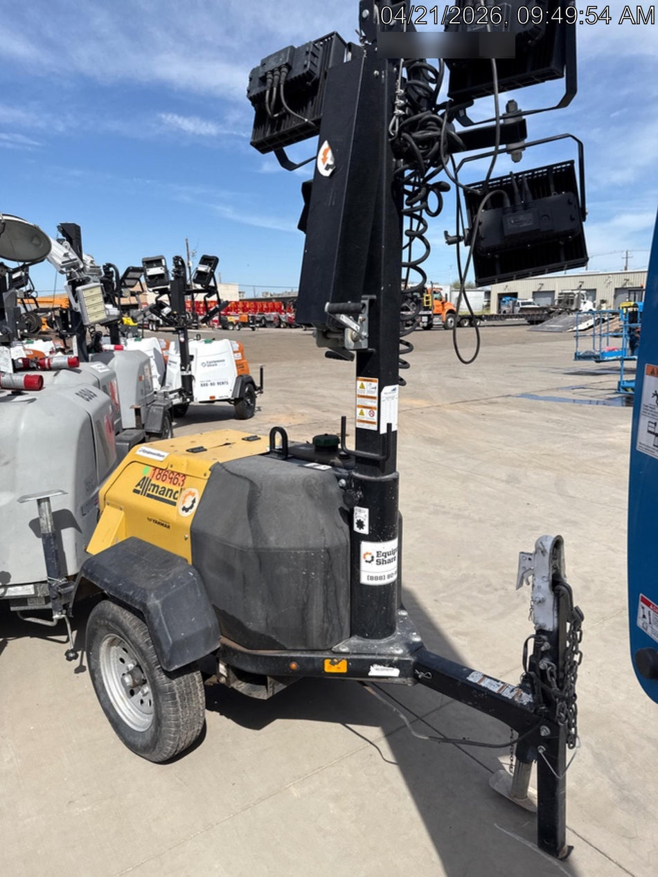 Allmand NLV3GR (4) LED Light Fixture 350W, 23' Vertical Mast, 3kW Prime, Towable, Deep Sea L401, Leveling Jacks, Yanmar T4F 5.8hp
