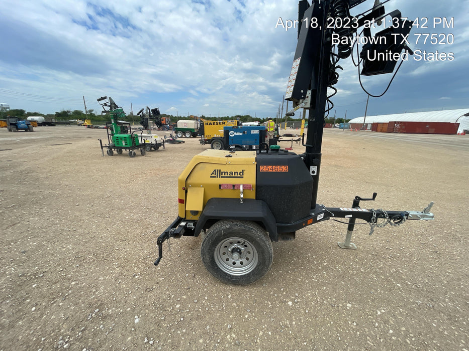 2022 Allmand NLV3GR (4) LED Light Fixture 350W, 23' Vertical Mast, 3kW Prime, Towable, ES Decals, T3