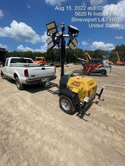 2022 Allmand NLV3GR (4) LED Light Fixture 350W, 23' Vertical Mast, 3kW Prime, Towable, Deep Sea L401, Leveling Jacks, Yanmar T4F 5.8hp