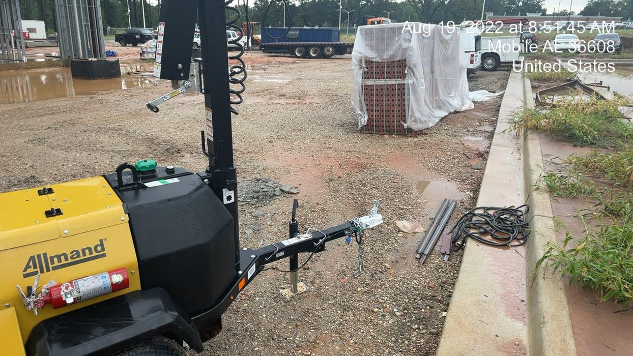 2022 Allmand NLV3GR (4) LED Light Fixture 350W, 23' Vertical Mast, 3kW Prime, Towable, Deep Sea L401, Leveling Jacks, Yanmar T4F 5.8hp