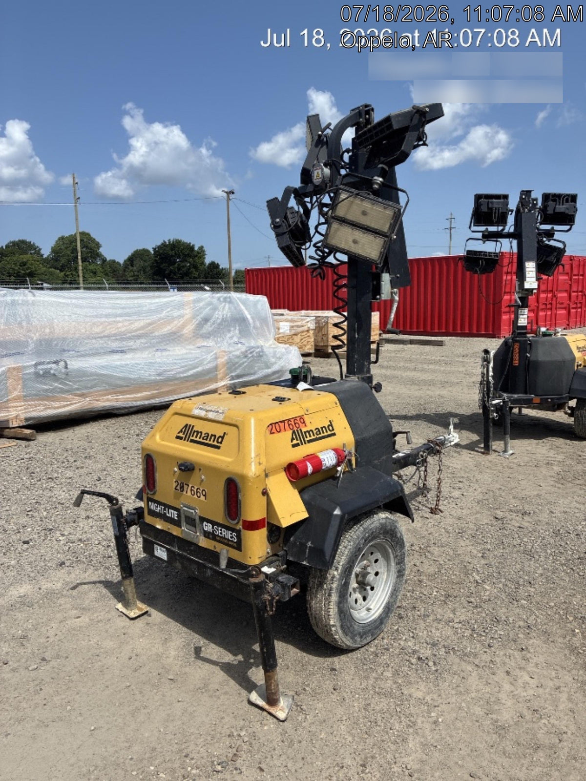 2022 Allmand NLV3GR (4) LED Light Fixture 350W, 23' Vertical Mast, 3kW Prime, Towable, Deep Sea L401, Leveling Jacks, Yanmar T4F 5.8hp