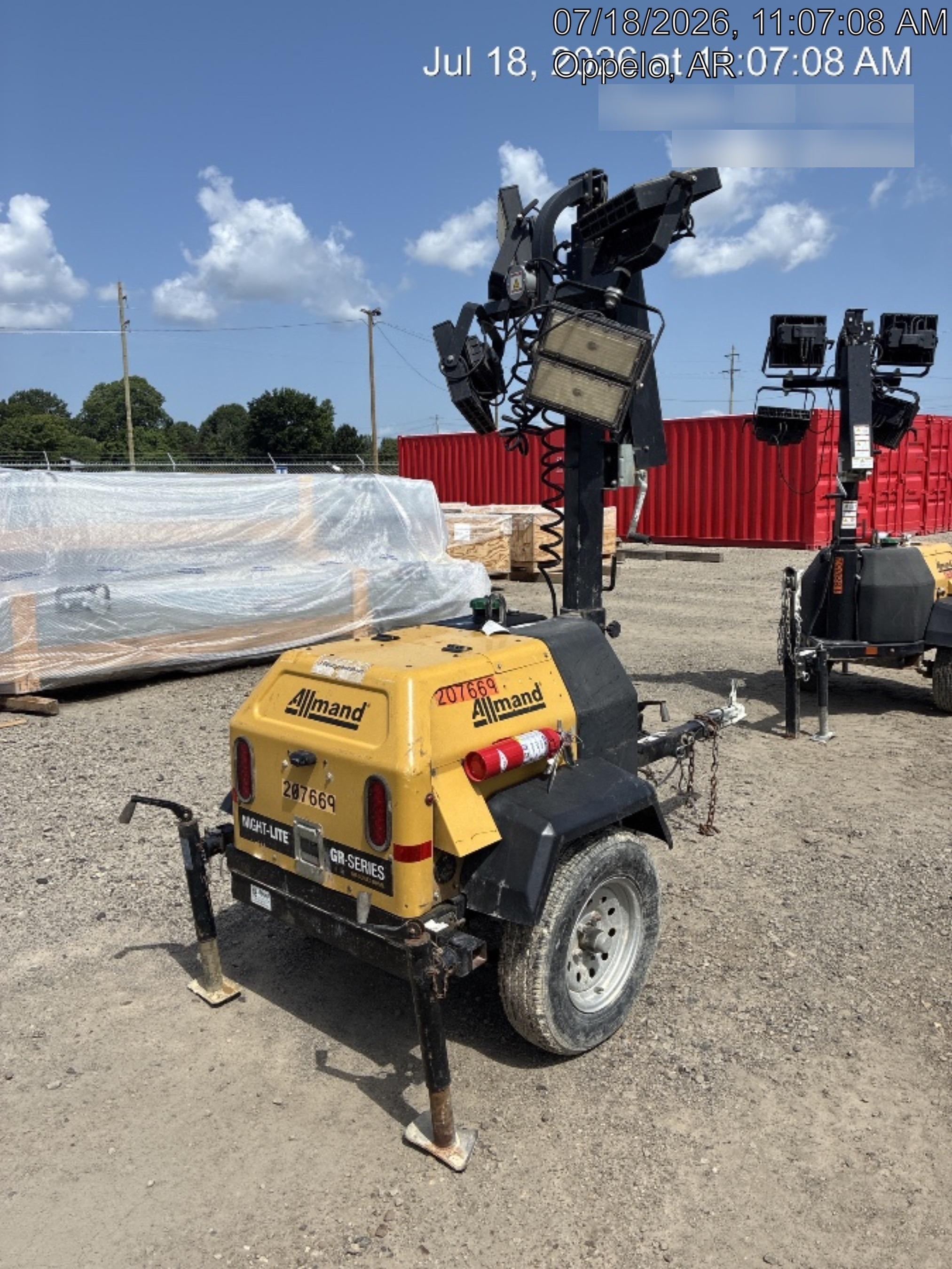 2022 Allmand NLV3GR (4) LED Light Fixture 350W, 23' Vertical Mast, 3kW Prime, Towable, Deep Sea L401, Leveling Jacks, Yanmar T4F 5.8hp