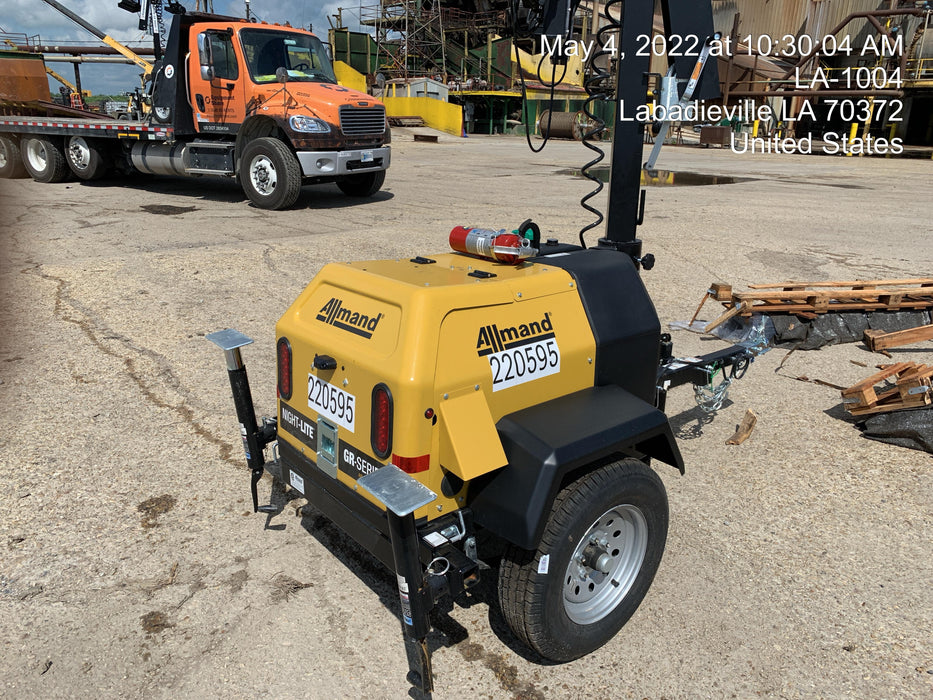 2022 Allmand NLV3GR (4) LED Light Fixture 350W, 23' Vertical Mast, 3kW Prime, Towable, Deep Sea L401, Leveling Jacks, Yanmar T4F 5.8hp