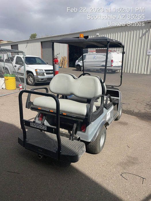 2022 Club Car CA100E Canopy, Fold down Windshield, Beacon, Back up Alarm, All-Trail Trials, HD 8 V Batteries, Trailer Hitch and Ball