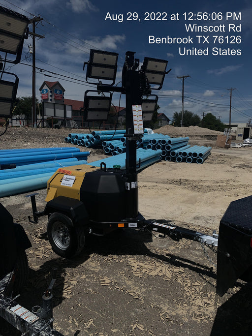 2022 Allmand NLV3GR (4) LED Light Fixture 350W, 23' Vertical Mast, 3kW Prime, Towable, Deep Sea L401, Leveling Jacks, Yanmar T4F 5.8hp