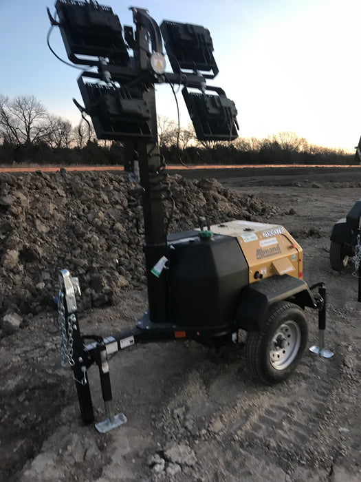 2022 Allmand NLV3GR (4) LED Light Fixture 350W, 23' Vertical Mast, 3kW Prime, Towable, Deep Sea L401, Leveling Jacks, Yanmar T4F 5.8hp