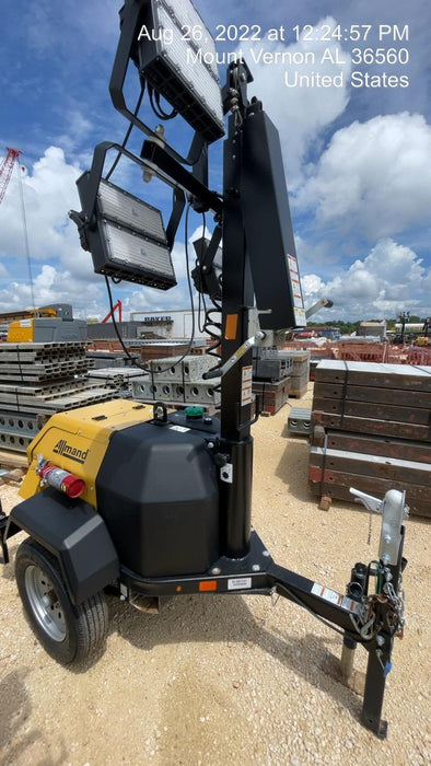 2022 Allmand NLV3GR (4) LED Light Fixture 350W, 23' Vertical Mast, 3kW Prime, Towable, Deep Sea L401, Leveling Jacks, Yanmar T4F 5.8hp