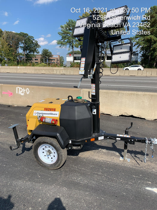 2021 Allmand NLV3GR (4) LED Light Fixture 350W, 23' Vertical Mast, 3kW Prime, Towable, Deep Sea L401, Leveling Jacks, Yanmar T4F 5.8hp