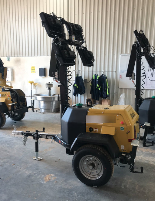 2022 Allmand NLV3GR (4) LED Light Fixture 350W, 23' Vertical Mast, 3kW Prime, Towable, Deep Sea L401, Leveling Jacks, Yanmar T4F 5.8hp