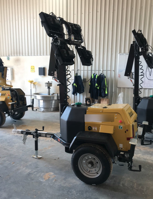 2022 Allmand NLV3GR (4) LED Light Fixture 350W, 23' Vertical Mast, 3kW Prime, Towable, Deep Sea L401, Leveling Jacks, Yanmar T4F 5.8hp