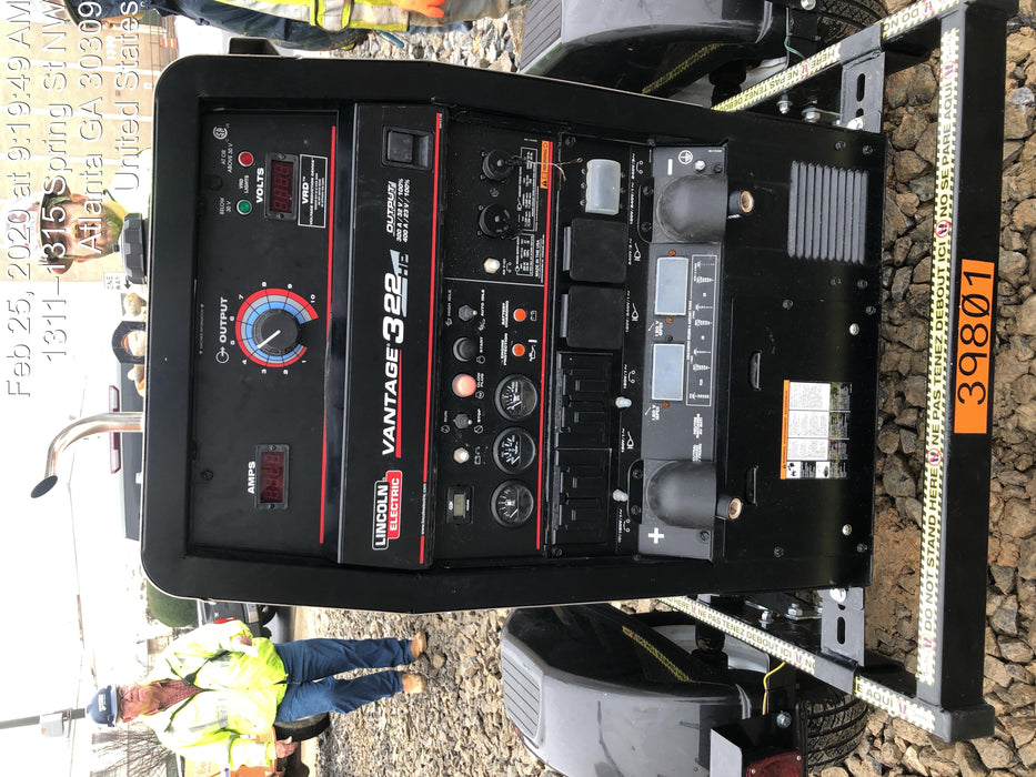 2019 Lincoln Electric Vantage 322 Welder Ready-Pak 3, Two wheel trailer, Fender and Light kit, Cable Rack