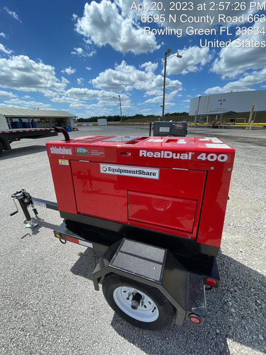 2023 Shindaiwa DGW400MDL Kubota D902 Engine, 23 HP, Dual Op Welder, Wire, Arc, Droop Stick, Tig, and CC Stick Functionality, Simulphase, 3 Phase and 1 Phase Gen Output, Single Axle NB Trlr, Slr Trckl Chrg 12V 12W, Fire Ext