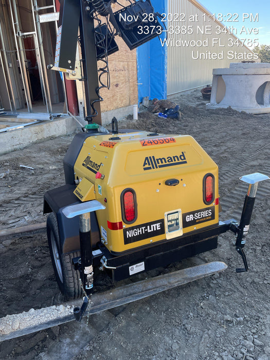 2022 Allmand NLV3GR (4) LED Light Fixture 350W, 23' Vertical Mast, 3kW Prime, Towable