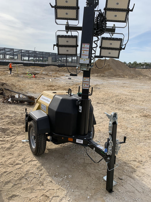 2022 Allmand NLV3GR (4) LED Light Fixture 350W, 23' Vertical Mast, 3kW Prime, Towable, Deep Sea L401, Leveling Jacks, Yanmar T4F 5.8hp