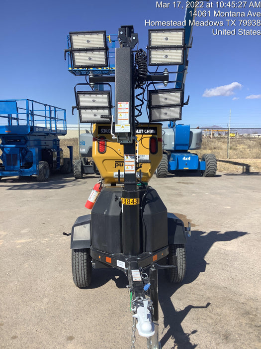 Allmand NLV3GR (4) LED Light Fixture 350W, 23' Vertical Mast, 3kW Prime, Towable, Deep Sea L401, Leveling Jacks, Yanmar T4F 5.8hp