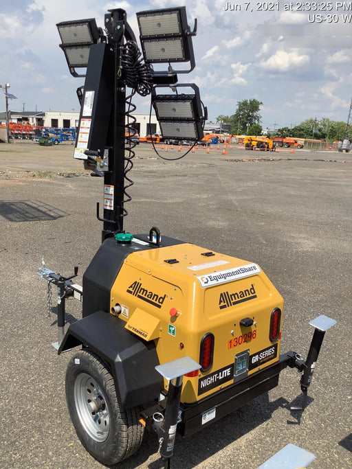 2021 Allmand NLV3GR (4) LED Light Fixture 350W, 23' Vertical Mast, 3kW Prime, Towable, Deep Sea L401, Leveling Jacks, Yanmar T4F 5.8hp